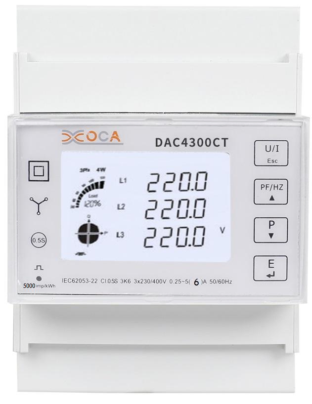Dac4302CT Medidor de Kwh Trifásico Modbus para Montagem em Trilho DIN com 2t Função Medidores de Energia Medição Bidirecional para Inversor Fotovoltaico