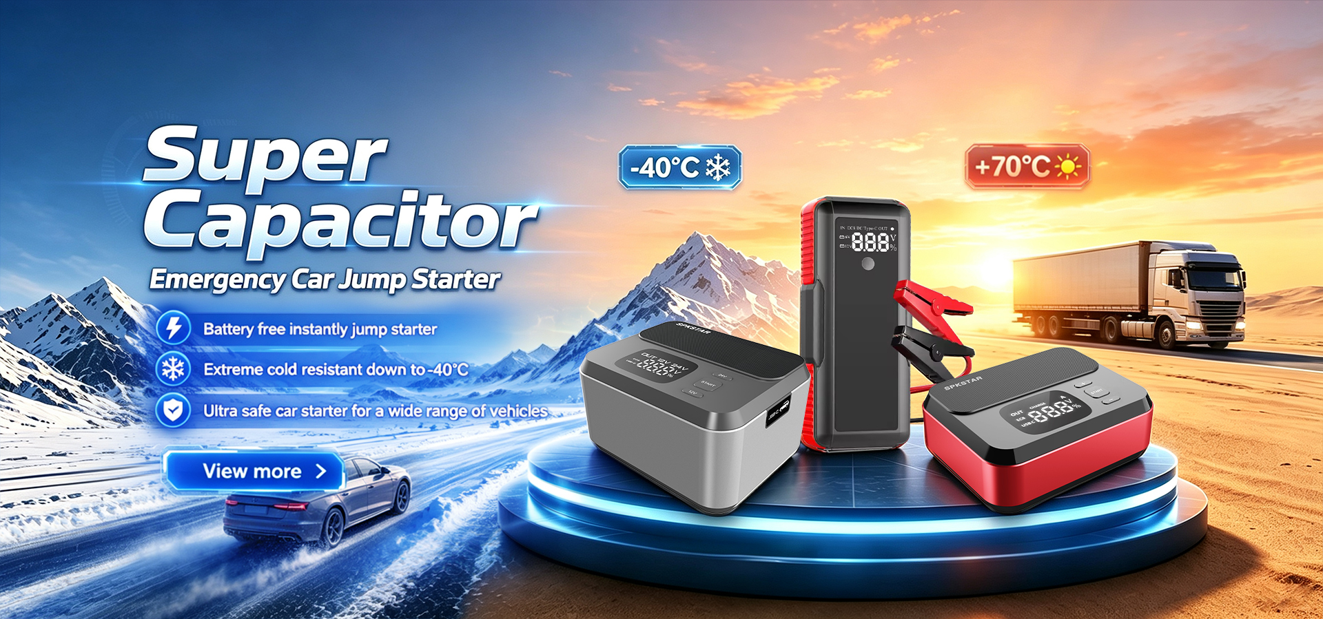 SPKSTAR supercapacitor car jump starter engineered for extreme cold starting