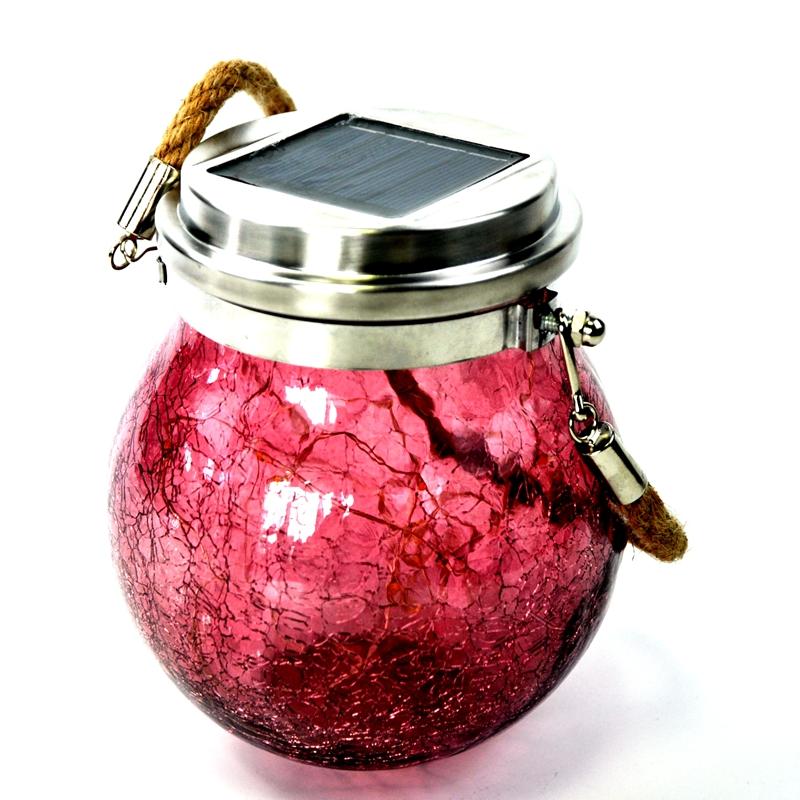 Red Ball Shape Ice Crack Festival Night Decoration LED Glass Lamp