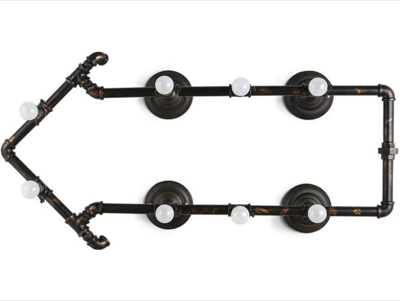 8-Light Retro Industrial Wrought Iron Pipe Wall Light Loft Vintage Steampunk Water Pipe Restaurant Bar Garage Plug-in Wall Lamps