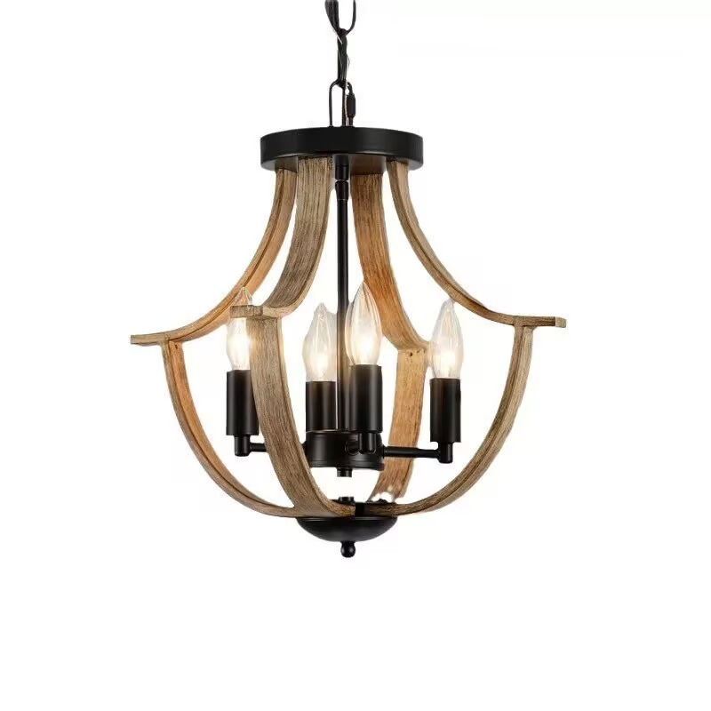 Amercian Rustic Wood or Metal Pendant Lamp Chandelier for Soft Furnishing Bedroom Living Room