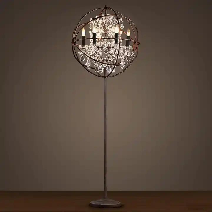 Wholesale Vintage Decorative Table Lamp Crystal Home Design LED Round Rusted Floor Lamp for Hotel Bedroom Living Room