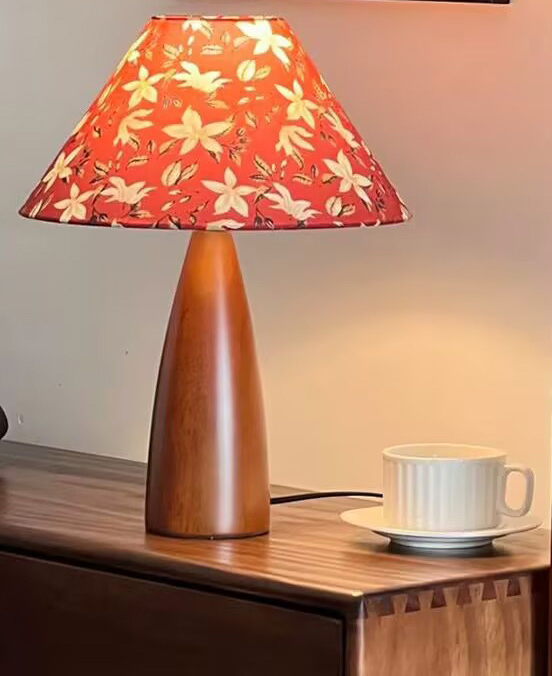 LED Solid Wooden Table Lamp Stand with Fabric Shade for Bedroom