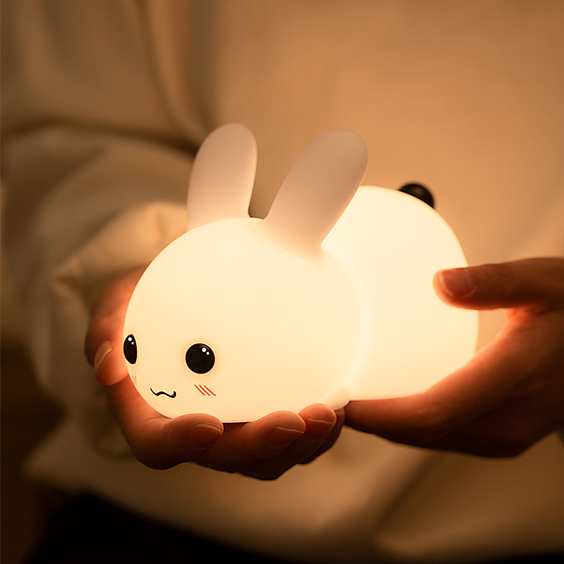 Yd001cute Cartoon Dimmable Beside Lampled Christmas Silicone Lie Jade Rabbit Night Lamp