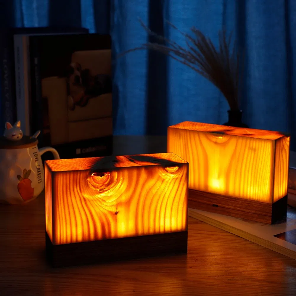 Natural Solid Wood Table Mood LED Lamp Bar or Coffee Shop Use