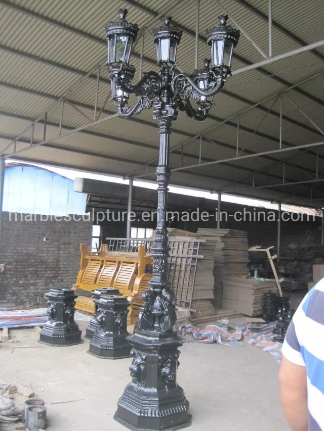 3 Heads Decorative Outdoor Lighting Pole Three Arms Waterproof Garden Lamp Post Traditional Street Light Antique Wrought Cast Iron Lamp for Backyard Gate Posts