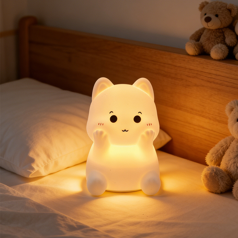 Mini Cute Cat Silicone Night Light USB Rechargeable 7-Color Changing Touch Lamp for Kids Bedroom Breastfeeding