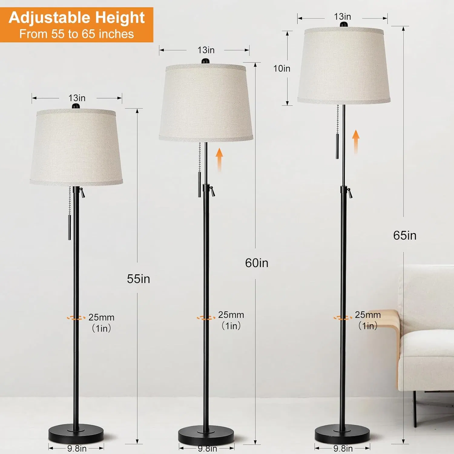 Modern Floor Lamps for Living Room Bedroom Office with Adjustable Height Dimmable