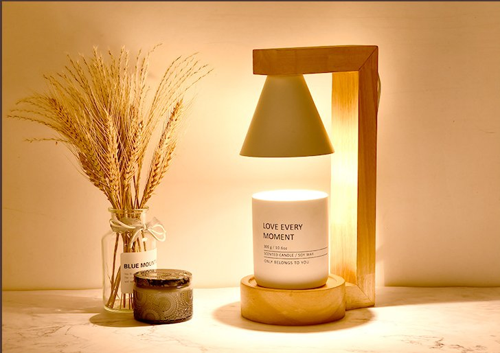 New Wooden Candle Warmer Light Wax Melting Lamp with Metal Shade for Indoor Use