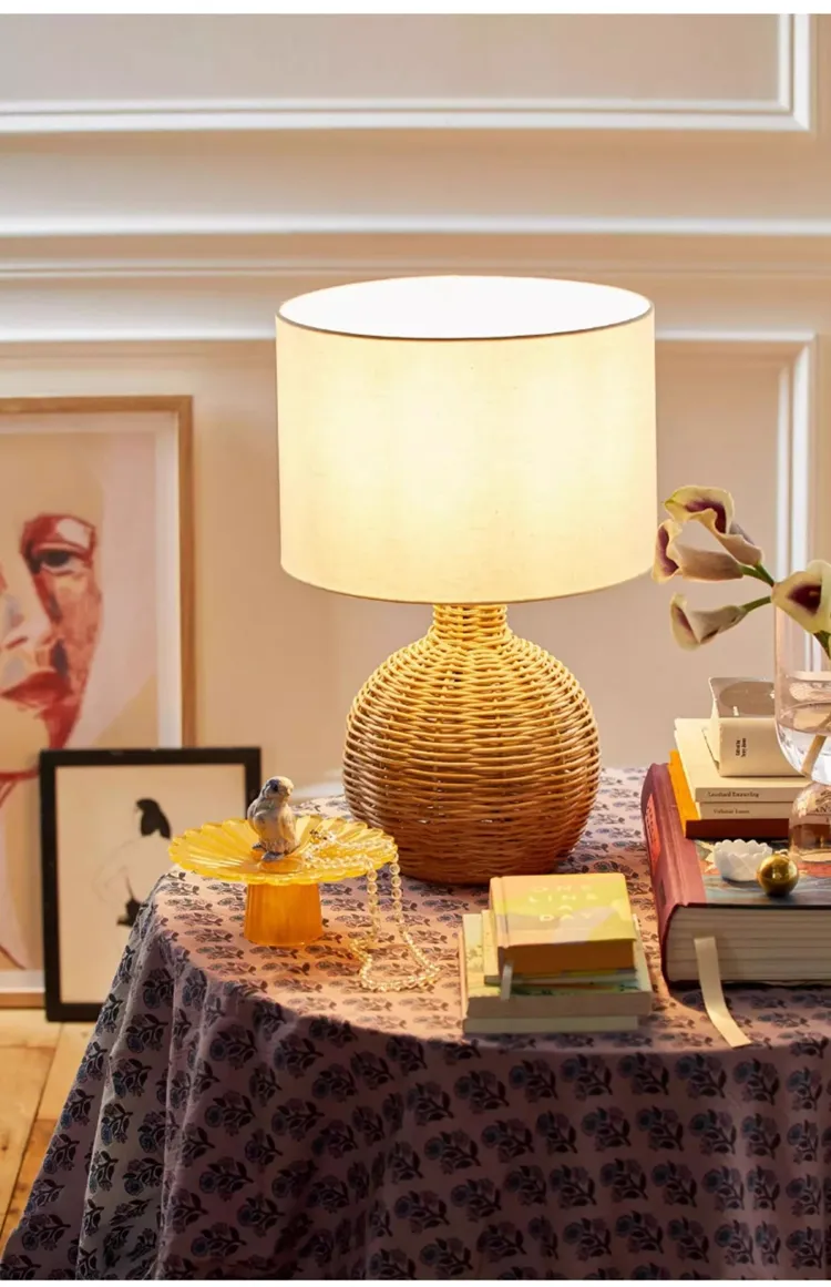 Japanese Willow Weaving Vintage Table Lamp