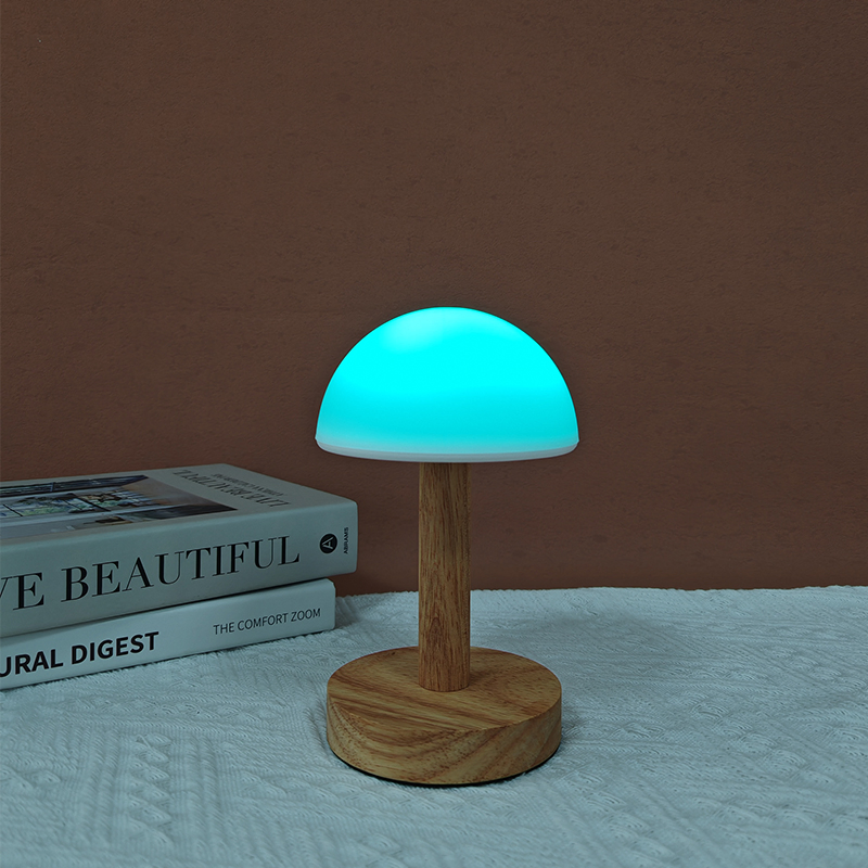 Wood Base Mushroom Shapped Color Changing RGB Desk Lamp for Mood Lighting
