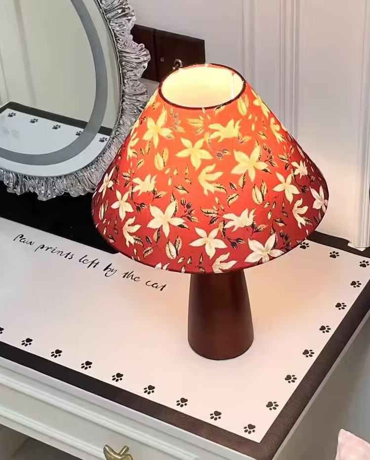LED Solid Wooden Table Lamp Stand with Fabric Shade for Bedroom