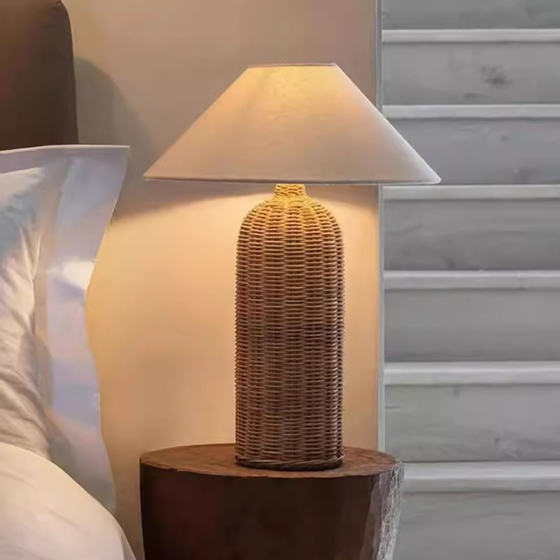 Japanese Willow Weaving Vintage Table Lamp for Bedside Hotel