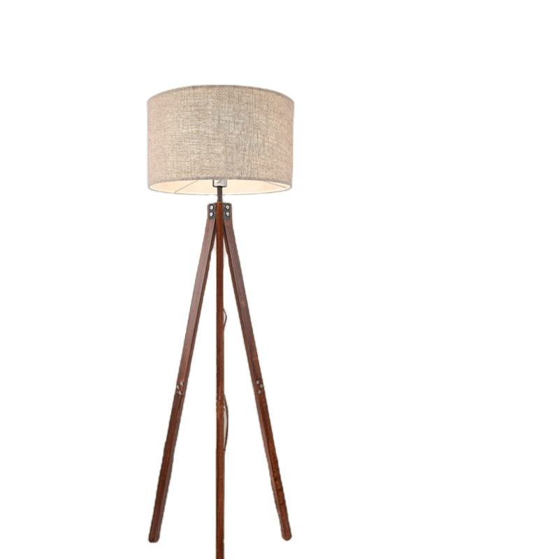 MID Century Glam Tripod Linen Black Wooden Bases Torchiere Floor Lamp