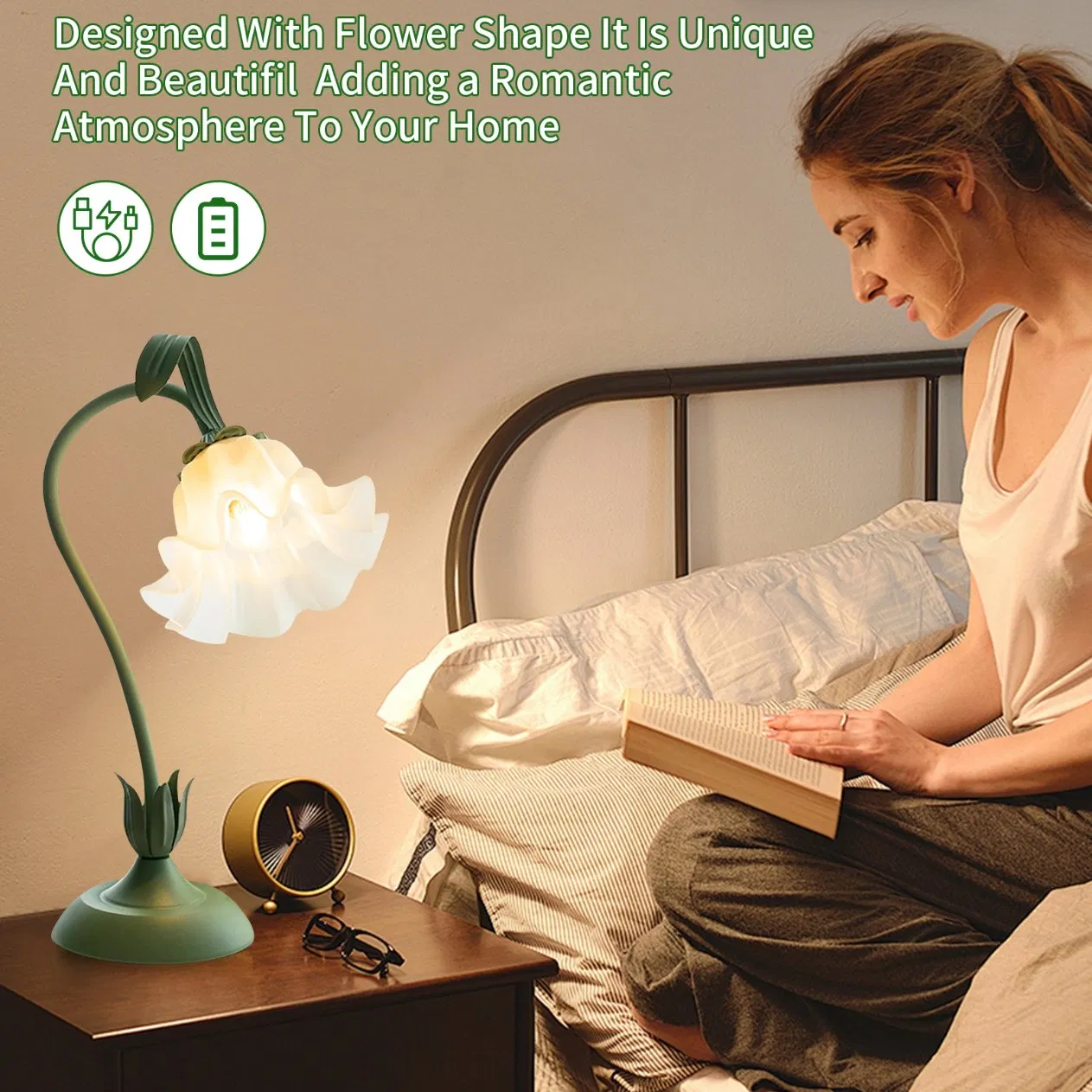 Vintage Floral Decorative LED Table Lamp for Bedroom Mood Lighting for Reading