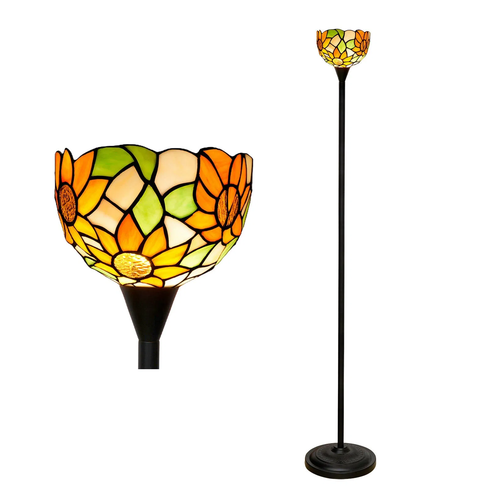 Tiffany Torchiere Standing Light Industrial Style Sunflower Stained Glass Chinese Floor Lamp for Living Room Bedroom