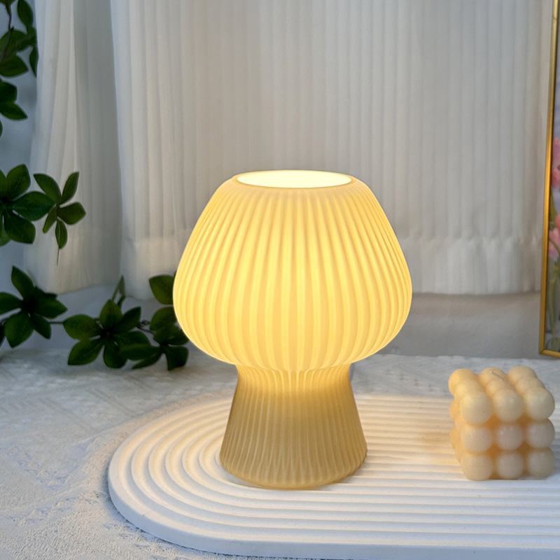 Modern Bauhaus Glass Mushroom LED Bedside Night Lamp Creative New Design USB Cable Desk Lamp for Living Room Bedroom Kids Room