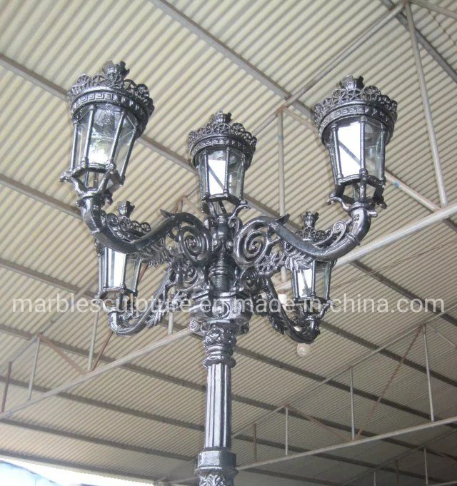 3 Heads Decorative Outdoor Lighting Pole Three Arms Waterproof Garden Lamp Post Traditional Street Light Antique Wrought Cast Iron Lamp for Backyard Gate Posts