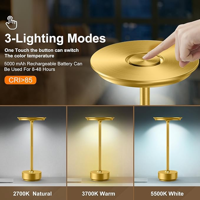 Luxury Small Portable Table LED Light Rechargeable Cordless Desk Lamp for Hotel Restaurant Bedroom