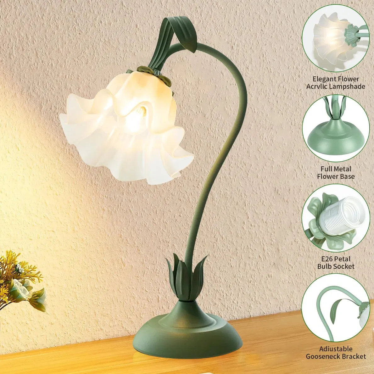 Vintage Floral Decorative LED Table Lamp for Bedroom Mood Lighting for Reading