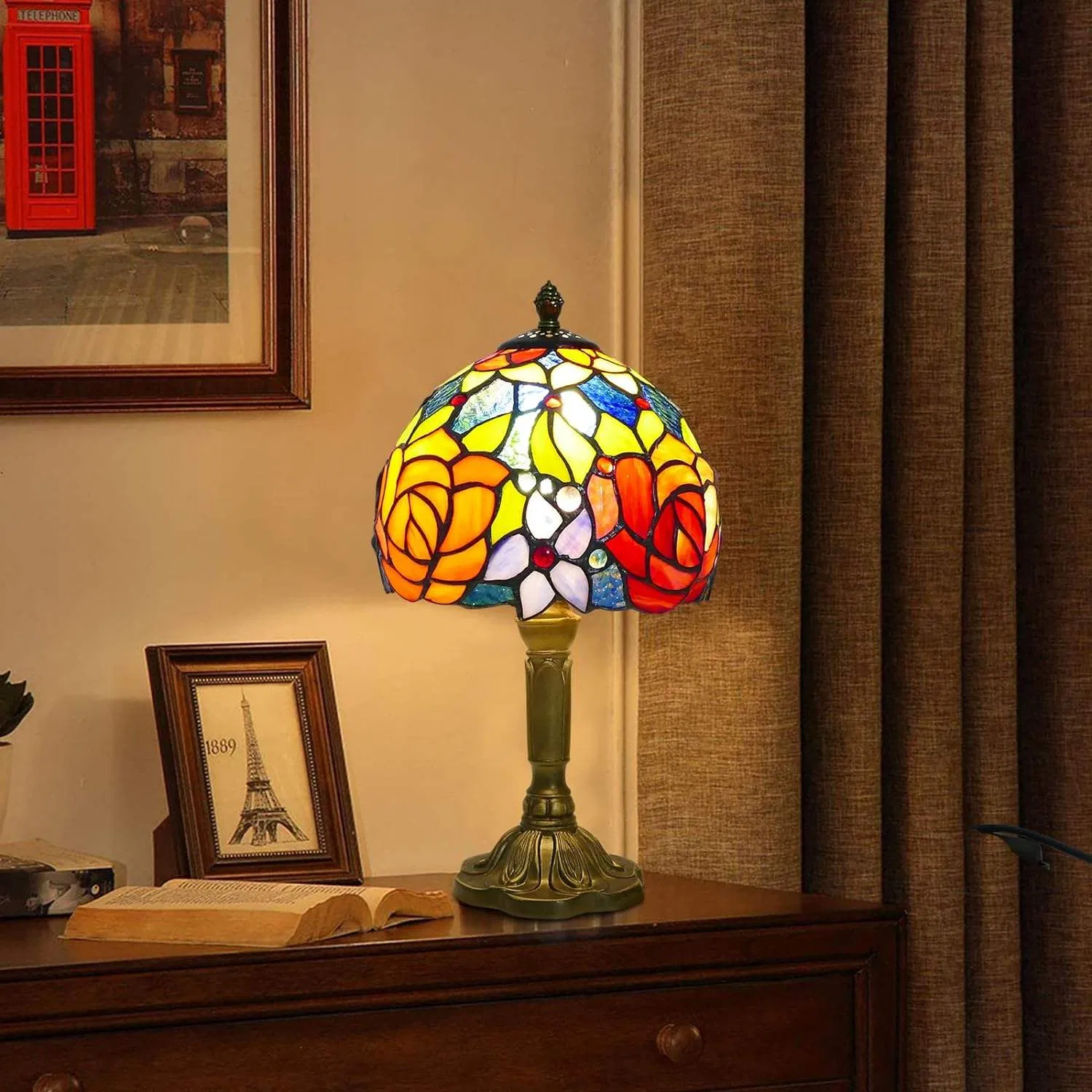 Desk Lamp Dual Color Rose Retro Handmade Colored Glass Resin