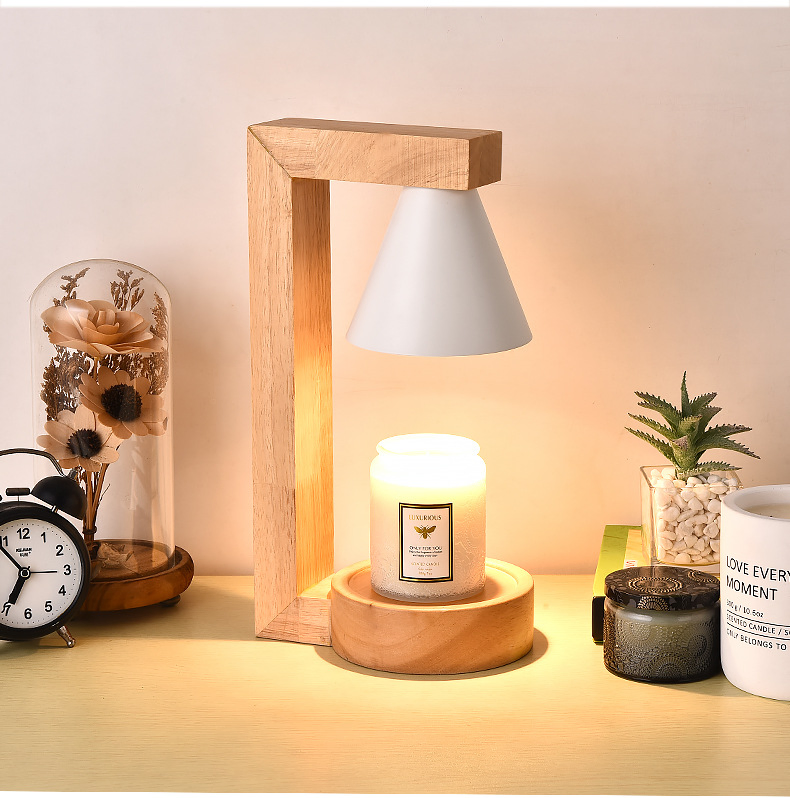 New Wooden Candle Warmer Light Wax Melting Lamp with Metal Shade for Indoor Use