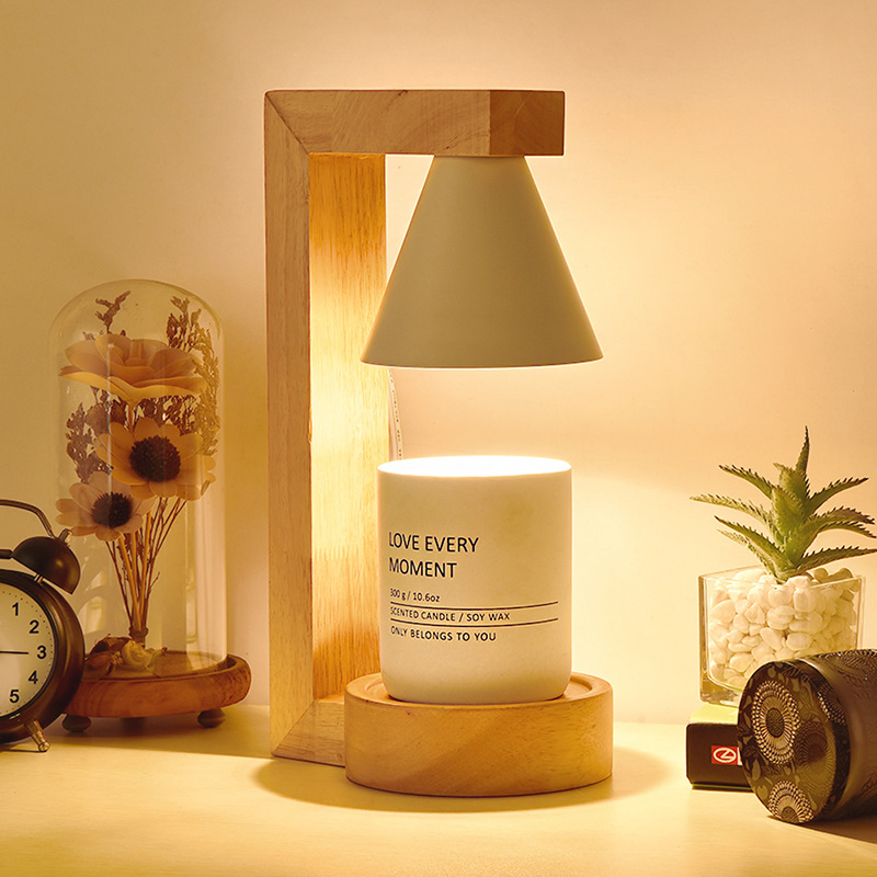 New Wooden Candle Warmer Light Wax Melting Lamp with Metal Shade for Indoor Use