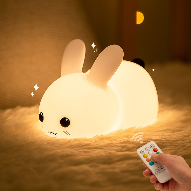Yd001cute Cartoon Dimmable Beside Lampled Christmas Silicone Lie Jade Rabbit Night Lamp