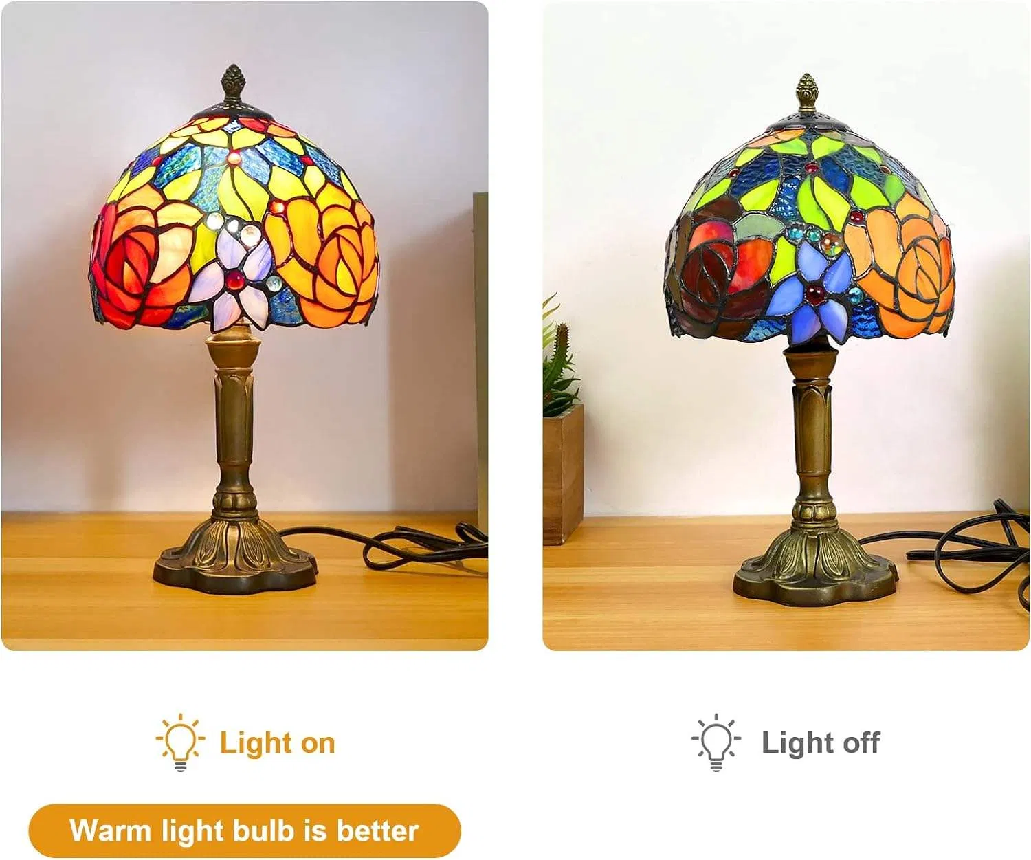 Desk Lamp Dual Color Rose Retro Handmade Colored Glass Resin