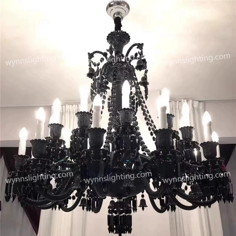 Luxe Large Black Chandelier Light Bacarat Crystal Lighting Modern Hotel Lobby Decor Lamp