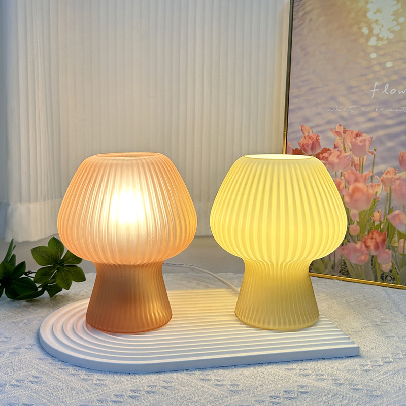 Modern Bauhaus Glass Mushroom LED Bedside Night Lamp Creative New Design USB Cable Desk Lamp for Living Room Bedroom Kids Room