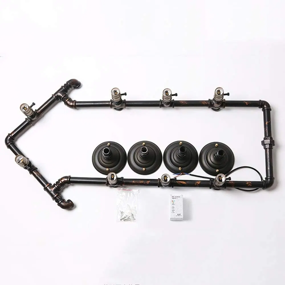 8-Light Retro Industrial Wrought Iron Pipe Wall Light Loft Vintage Steampunk Water Pipe Restaurant Bar Garage Plug-in Wall Lamps