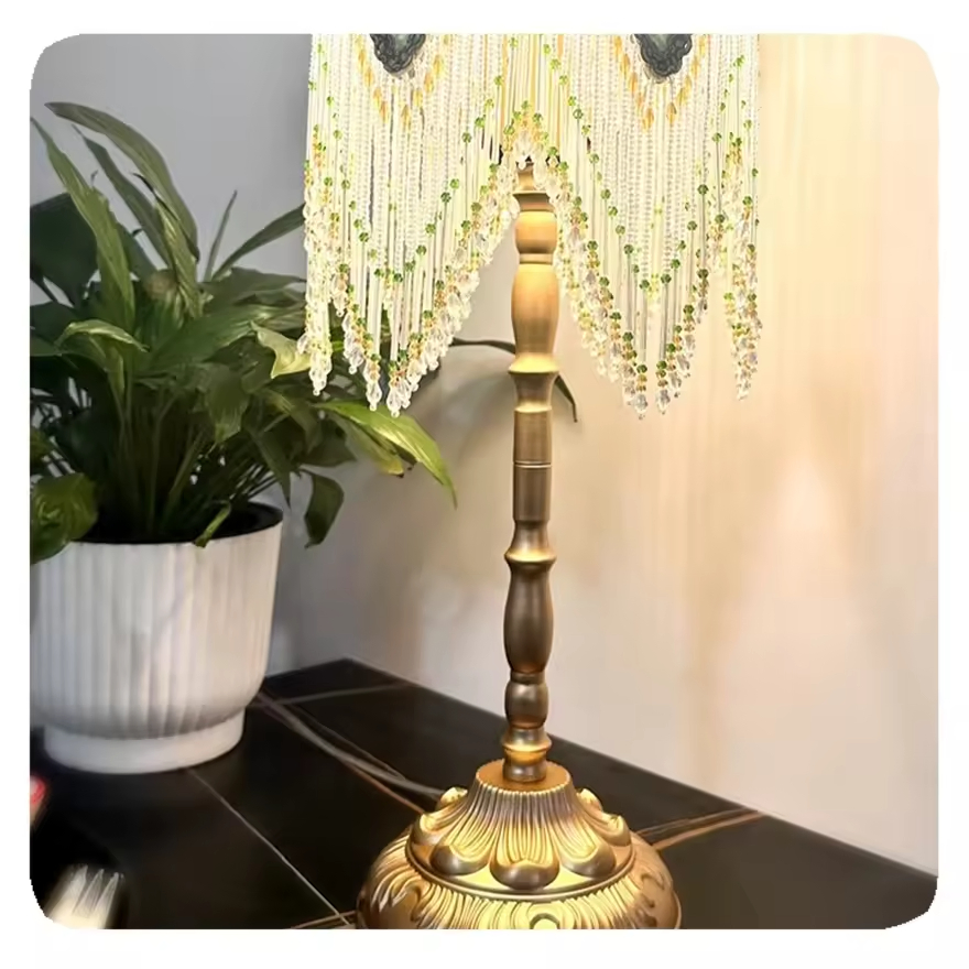 French Style Vintage Retro Bedside Home Decoration LED Metal Tassel Table Lamp