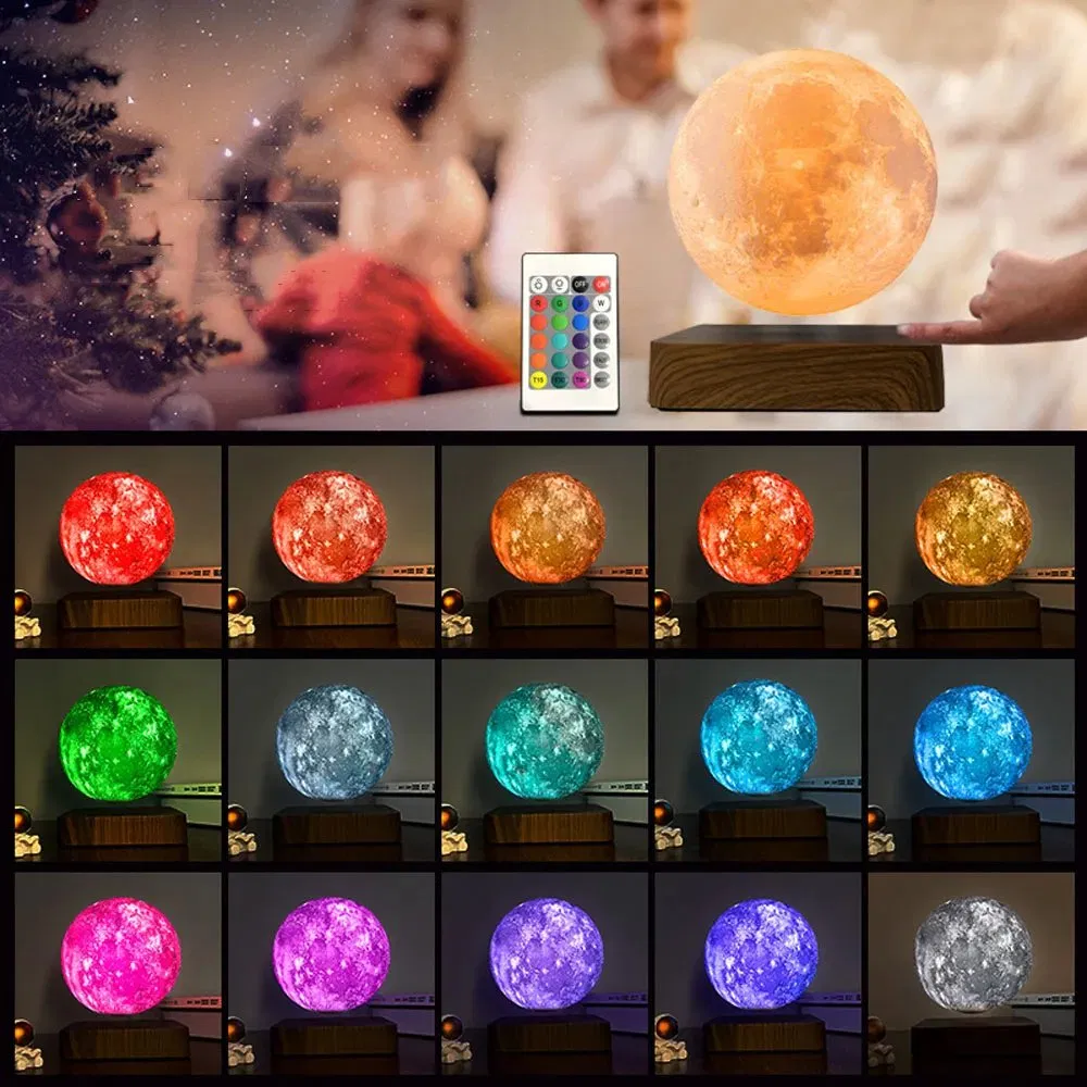 Creative 3D Magnetic Levitation RGB Moon Lamp Rotating LED Night Light for Home Decoration Gift Atmosphere Moon Floating Lamp