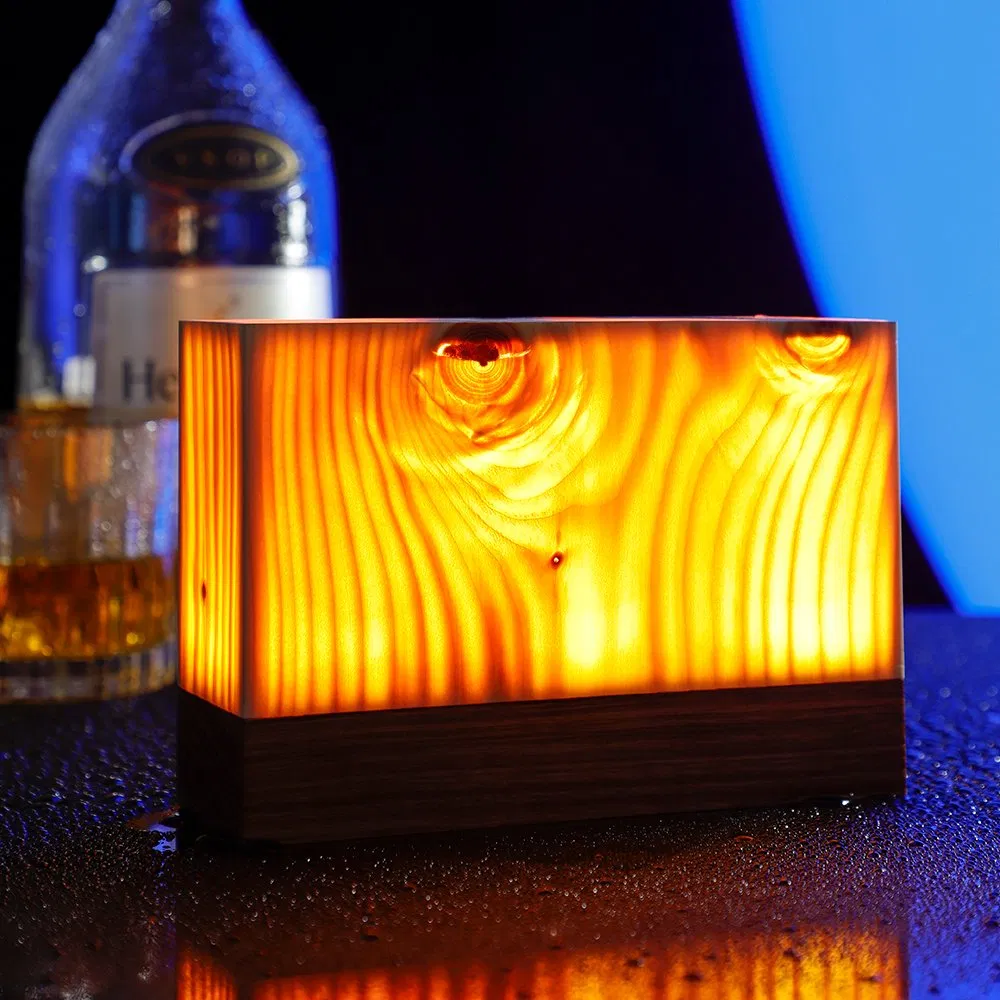 Natural Solid Wood Table Mood LED Lamp Bar or Coffee Shop Use