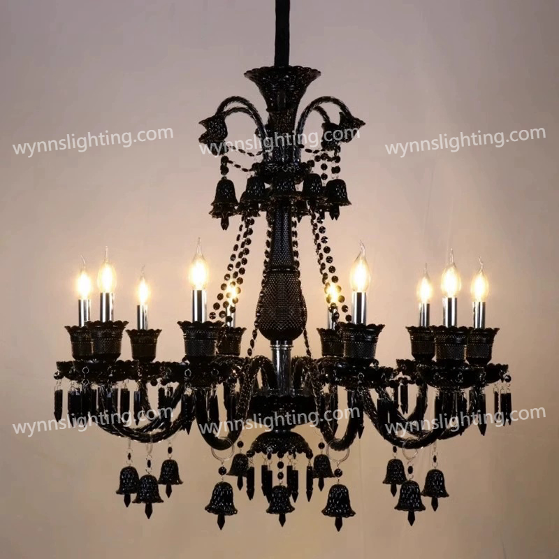 Luxe Large Black Chandelier Light Bacarat Crystal Lighting Modern Hotel Lobby Decor Lamp