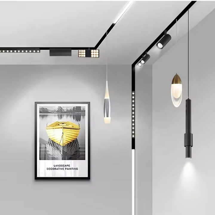 Commercial White Black Magnetic Track Rail System Aluminum Smart Adjustable 48V Magnetic LED Track Lighting