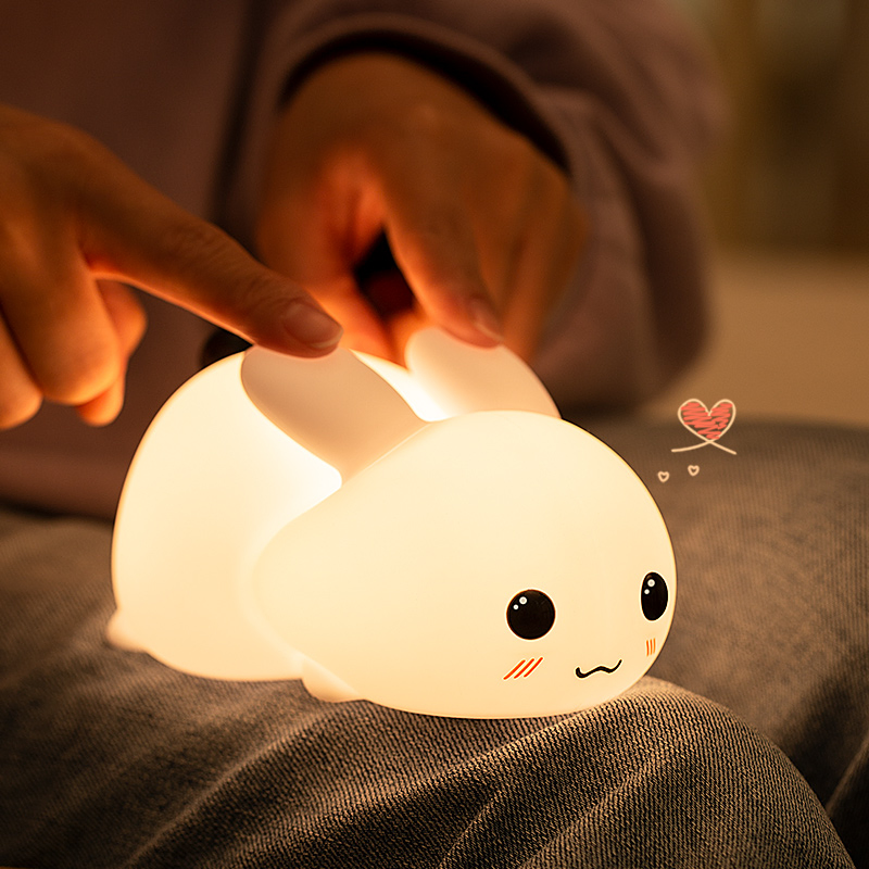 Yd001cute Cartoon Dimmable Beside Lampled Christmas Silicone Lie Jade Rabbit Night Lamp