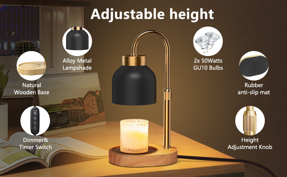 Aromatic Candle Warmer Table Lamp Desk Light with Timer Function Adjustable Height for Living Room Bedroom