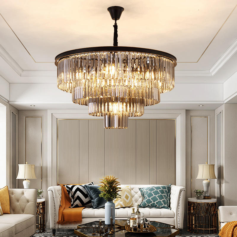 Vintage Dining Chandelier Classic Hanging Ceiling Lamp Black K9 Crystal Pendant Lamp