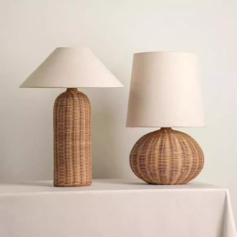 Japanese Willow Weaving Vintage Table Lamp for Bedside Hotel