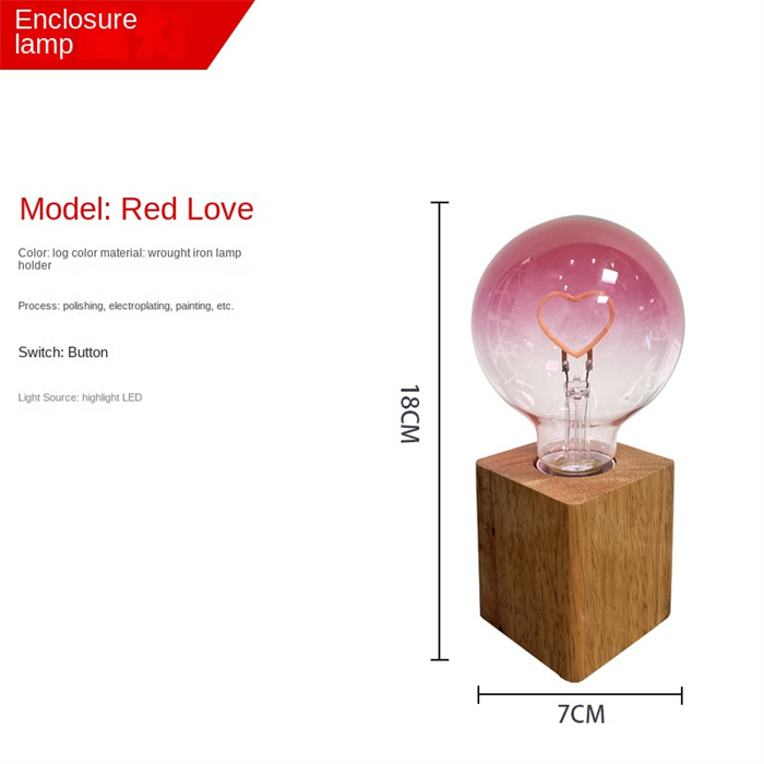 Romantic Wooden Base Love Bulb Night Light Glass Creative Table Lamp