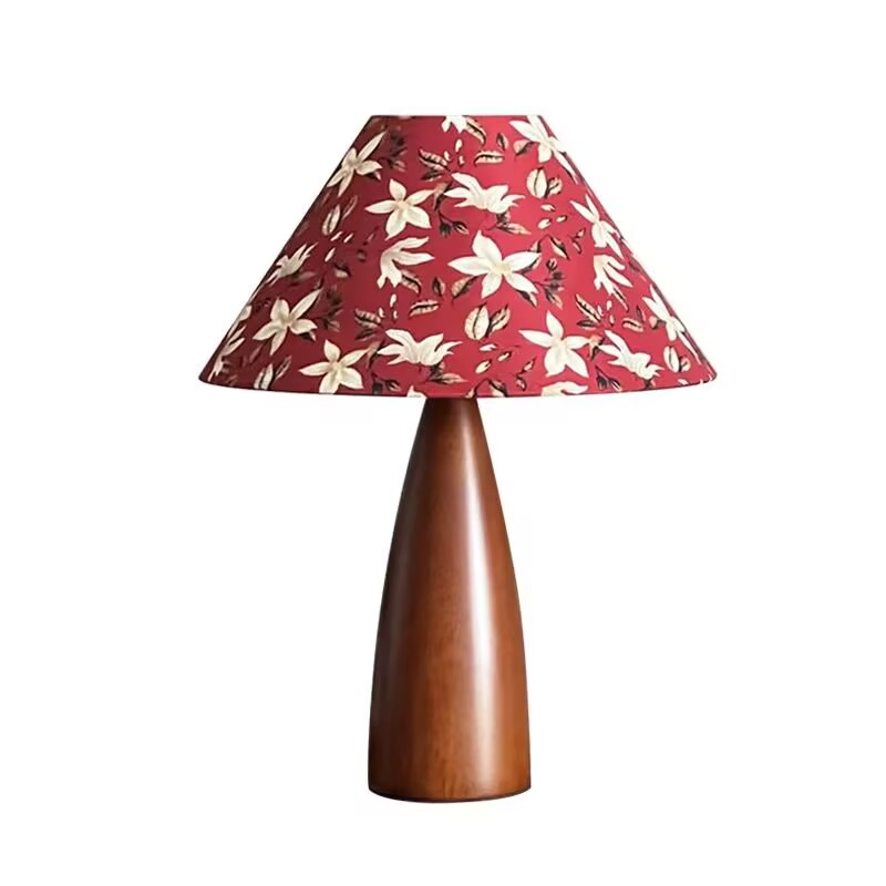 LED Solid Wooden Table Lamp Stand with Fabric Shade for Bedroom