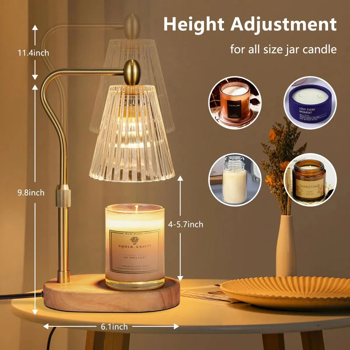 Candle Warmer Lamp with Timer and Dimmer Adjustable Height