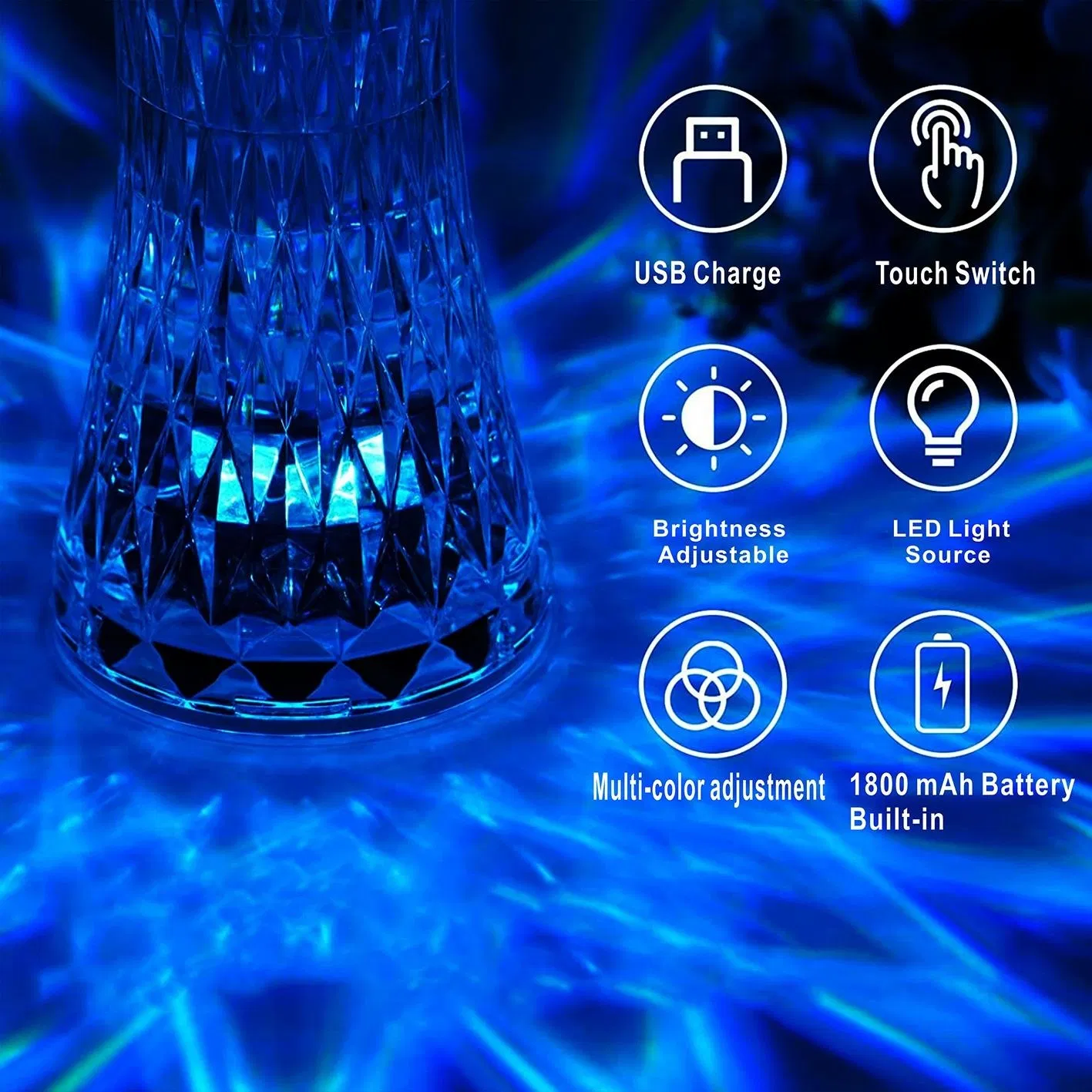 16-Color Dimmable Crystal Night Light: Romantic Rechargeable Mood Lamp