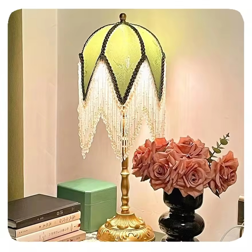 French Style Vintage Retro Bedside Home Decoration LED Metal Tassel Table Lamp