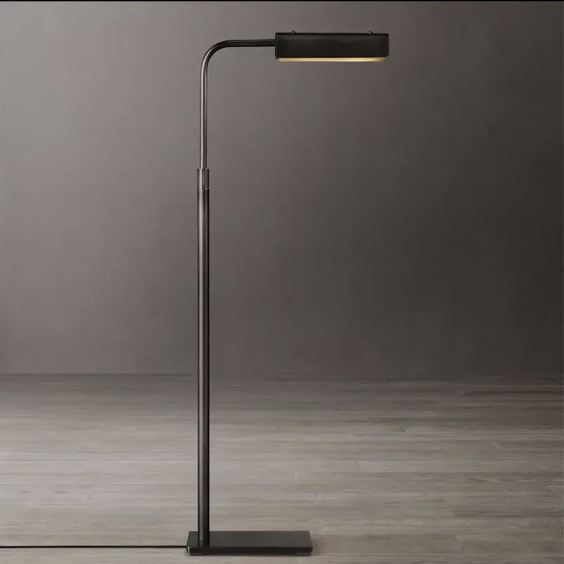 American-Designed Vintage Brass Floor Lamp - Multi-Functional LED Lighting with Shelf