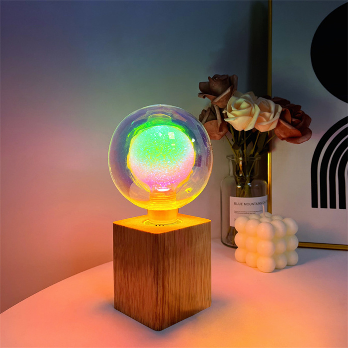 Romantic Wooden Base Love Bulb Night Light Glass Creative Table Lamp