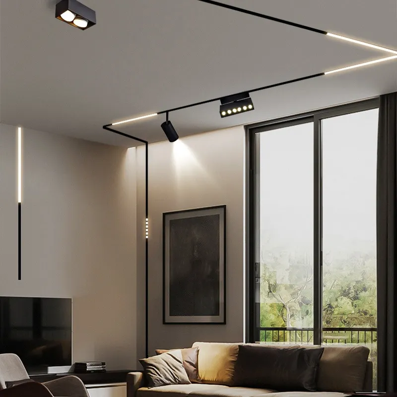 Ultra-Thin Magnetic Track Lighting System - Black/White Surface Mount LED Rail