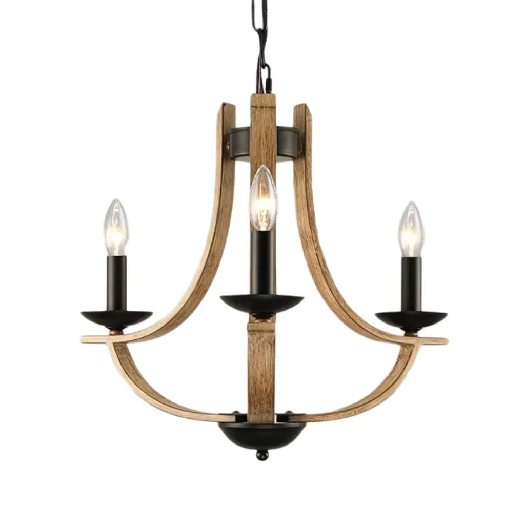 Amercian Rustic Wood or Metal Pendant Lamp Chandelier for Soft Furnishing Bedroom Living Room